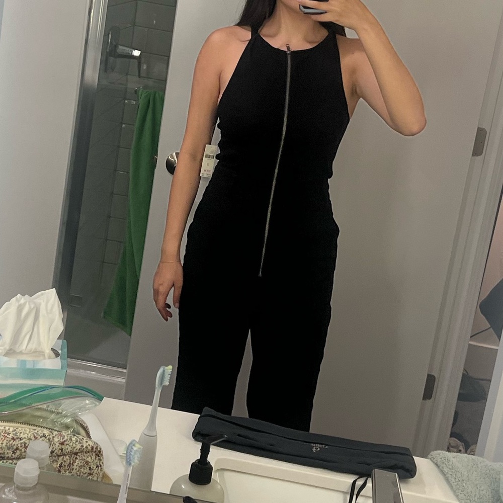 NWT Anthropologie black jumpsuit with zipper down front, size 10